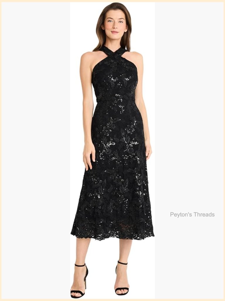 Halter Neck Midi Dress With Floral Lace Overlay